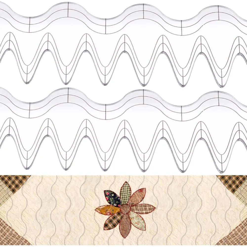 

2pcs Acrylic Template Ruler Clear Wave Edge Ruler 11 Inch No Slip Quilting Ruler Template Wave Quilter's Ruler Quilting Ruler