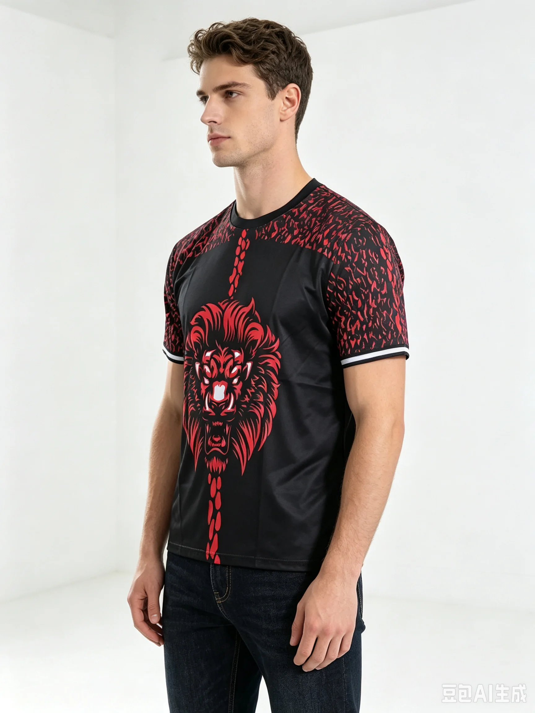 Men's 3D Lion Graphic Training Tracksuit, Breathable Short Sleeve T‑Shirt & Shorts Set, Streetwear Sport Outfit for Gym Workout