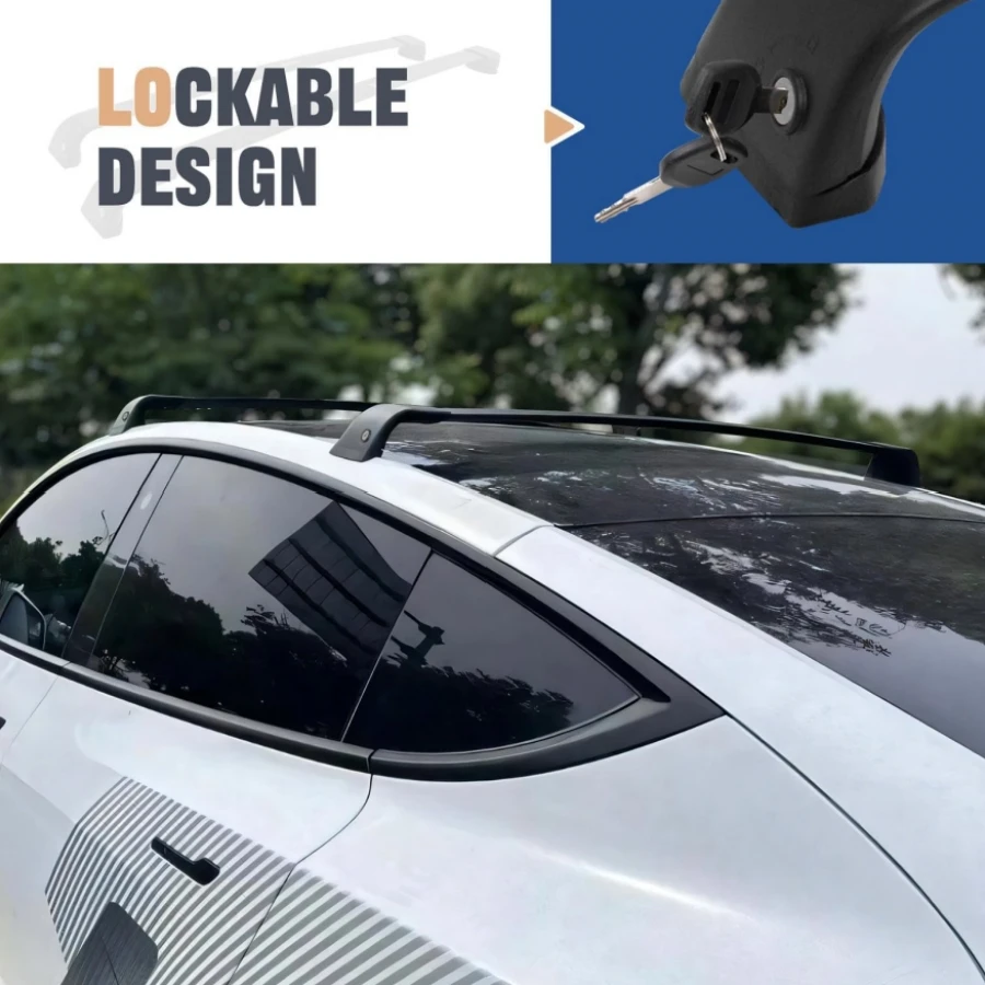 Lockable Roof Rack for Tesla Model Y 2020-2025 Aluminum Kayak and Bike Cross Bars Rooftop Luggage Carrier for Model Y Antitheft