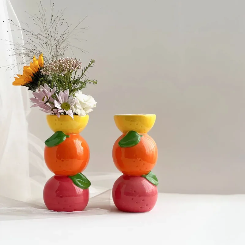 Nordic Ceramics Hand-painted Orange Patchwork Modeling Ceramic Vase Living Room Entrance Desktop Flower Arrangement Vase Crafts