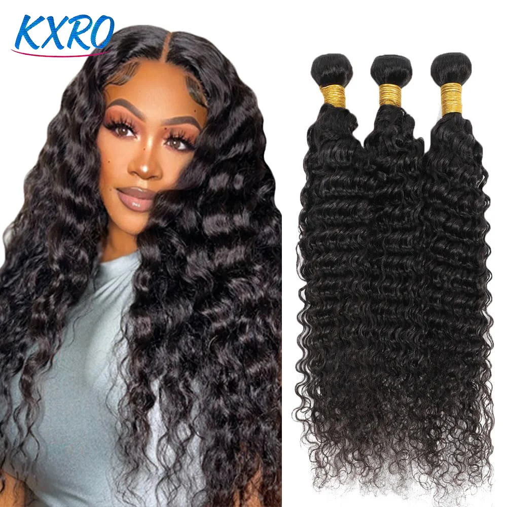 20 22 24Inch Deep Wave Bundles 12A Human Hair Bundles Human Hair Quality Brazilian Bundles Human Hair Raw Hair Bundles for Women Ready to Wear On Clearance Sale Pre Plucked Wig Party Work Daily Life
