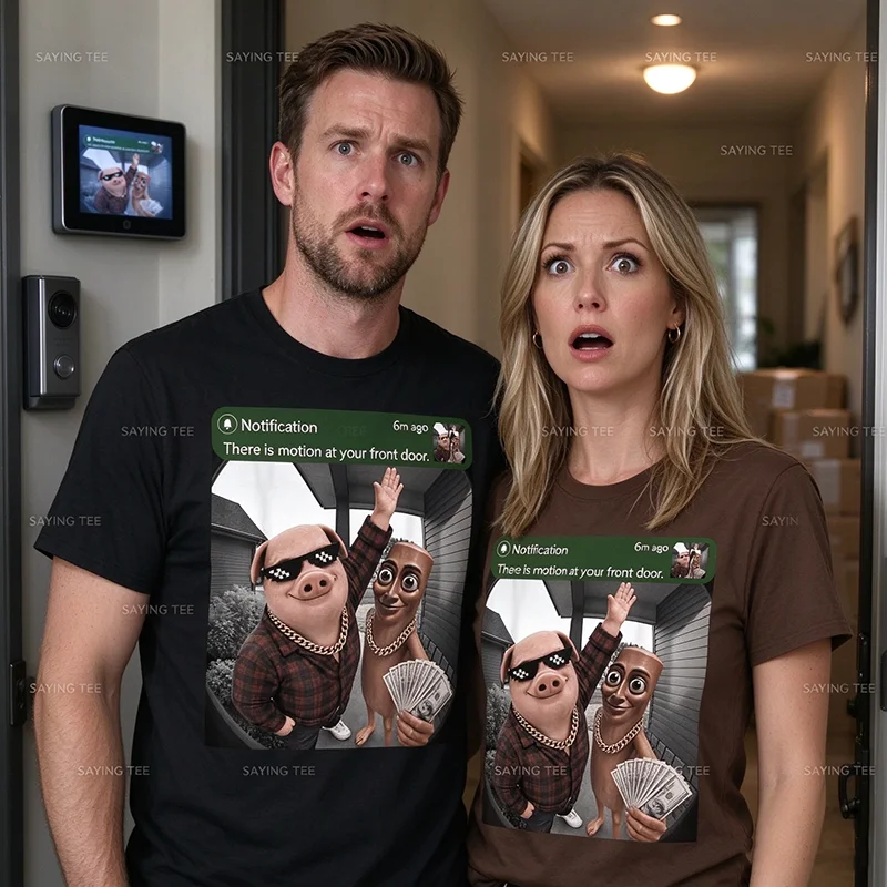 There Is Motion At Your Front Door Tung-Tung-Tung John Pork Money T Shirt Y2k Joke Aesthetic Clothes Personality Cotton T Shirts