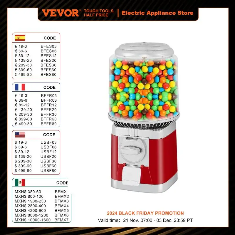 VEVOR Gumball Machine Candy Vending Machine Commercial Gumball Vending Machine with Adjustable Outlet Size for Home Gaming Store