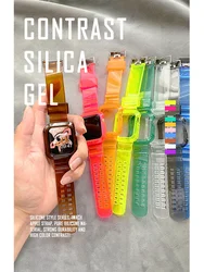 Case+Strap For Apple Watch Band Glittery 41mm 49mm 40 44mm 42 Accessories Silicone Transparent Bracelet For iWatch 6 SE 7 Cases