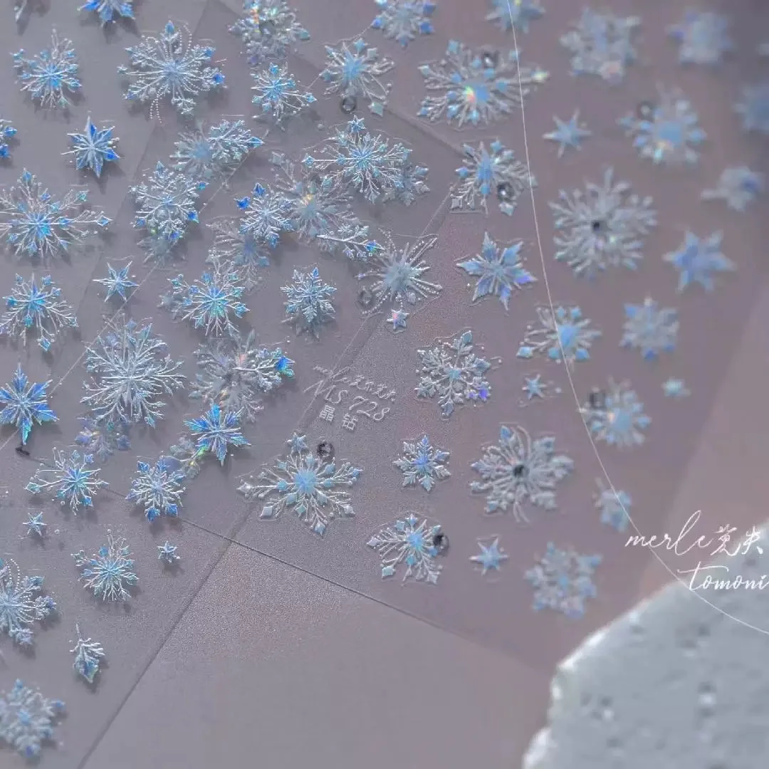 Kaniu Funkelnde Strass Schneeflocke 3D Nail Art Aufkleber Selbstklebende Weihnachten Winter Maniküre Aufkleber Geprägt Esign 1/3 Stk