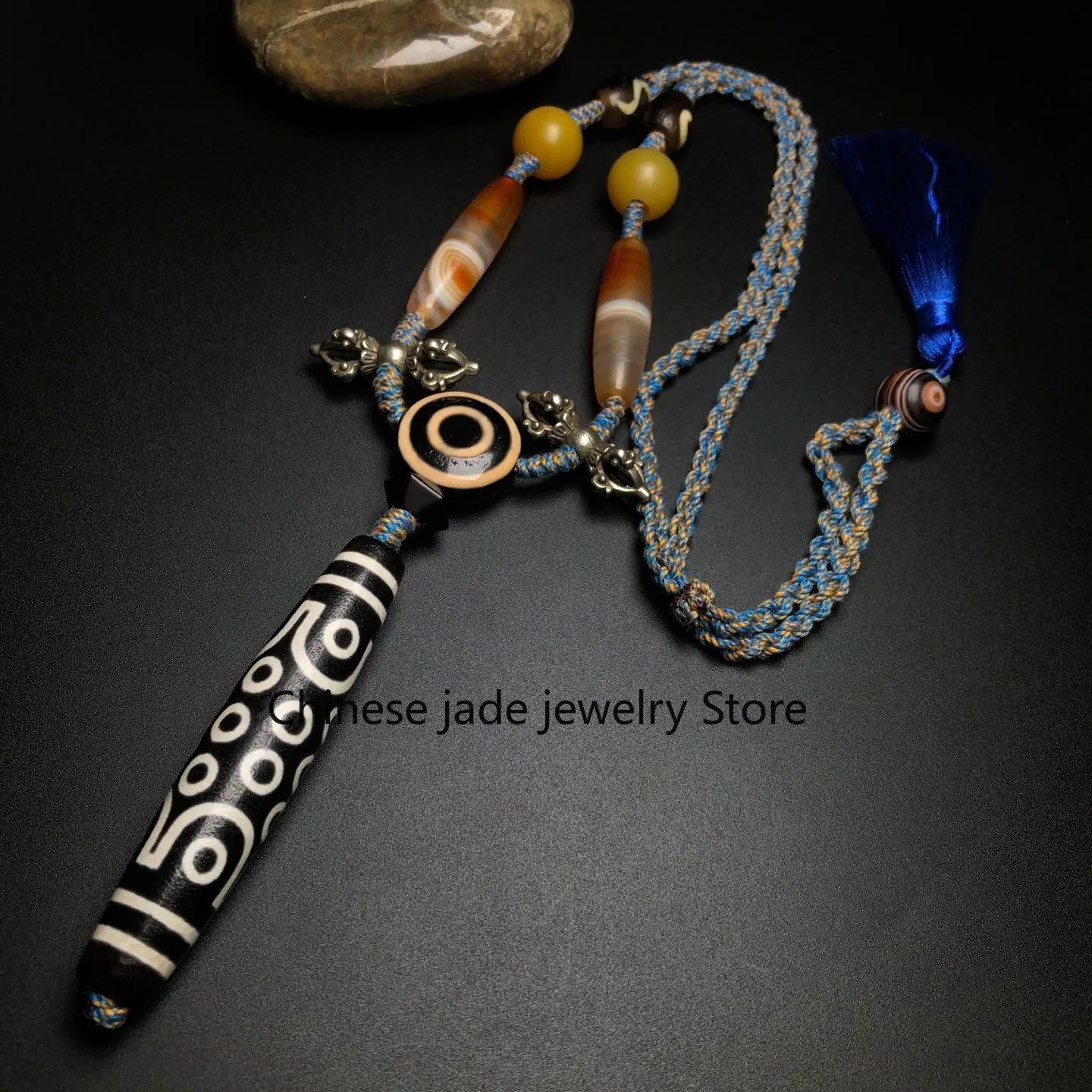 Tibetan Old Oily Agate Dzi Multiple patterns 21 Eyes Beads Necklace M0401