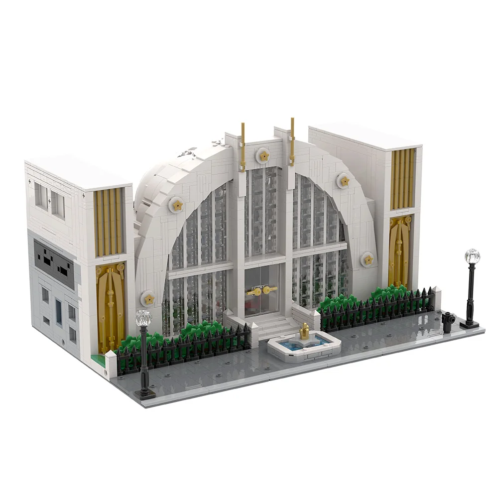 MOC-223163 bloques de construcción del salón de la justicia modelo superhéroe salón de la justicia arquitectura vista a la calle ladrillos montaje juguetes regalos