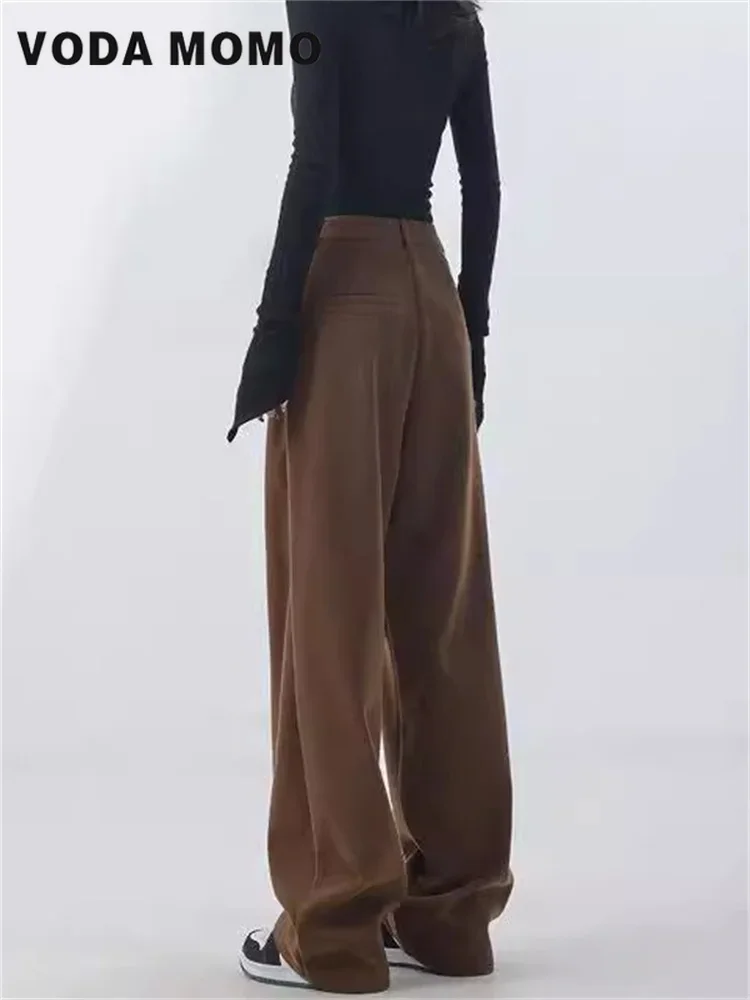 Casual Wide Leg Pants Women'S Solid Color Autumn Winter High Waist Skinny Trousers Running Pants Retro Sports Pants Versatile