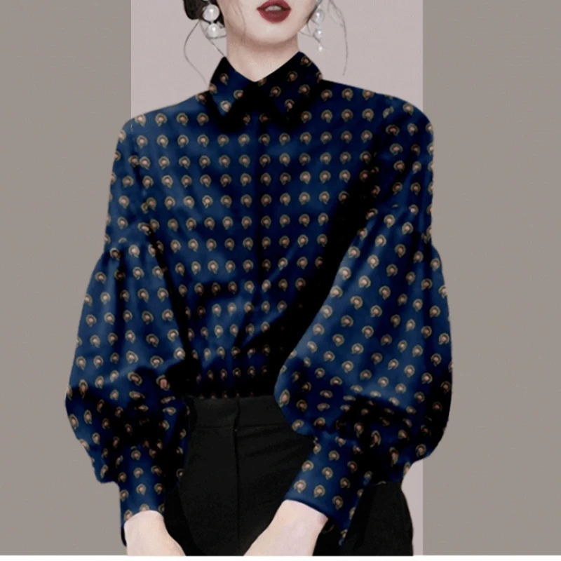 Büro Dame Print Alle-spiel Bluse Frühling Herbst Neue Trend Lange Hülse Lose Elegante Hemd Tops Vintage-Mode Frauen kleidung