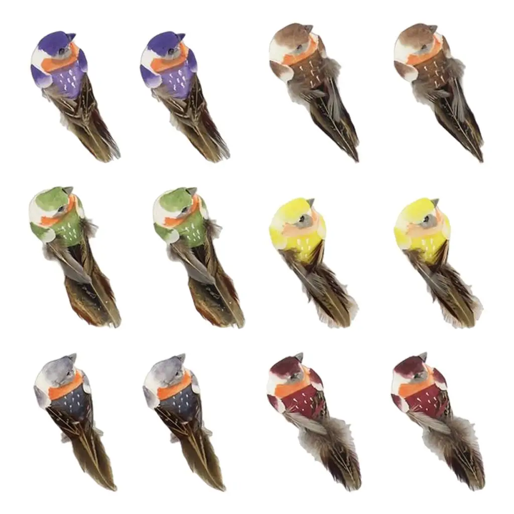 Perched Woodland Fake Bird Model Miniature Foam Feather Statue for Fairy Garden Christmas Tree Decoration