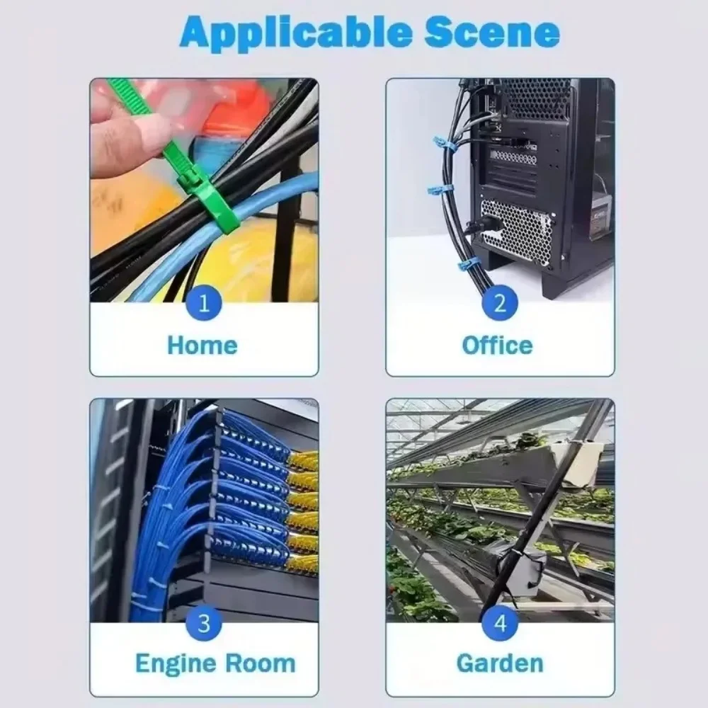 1000/100 قطعة ربطات كابل قابلة لإعادة الاستخدام قفل كابل حلقة العلاقات النايلون القابلة للإزالة القابلة لإعادة التدوير مختلط الألوان أسود أبيض ربطات كابلات #5