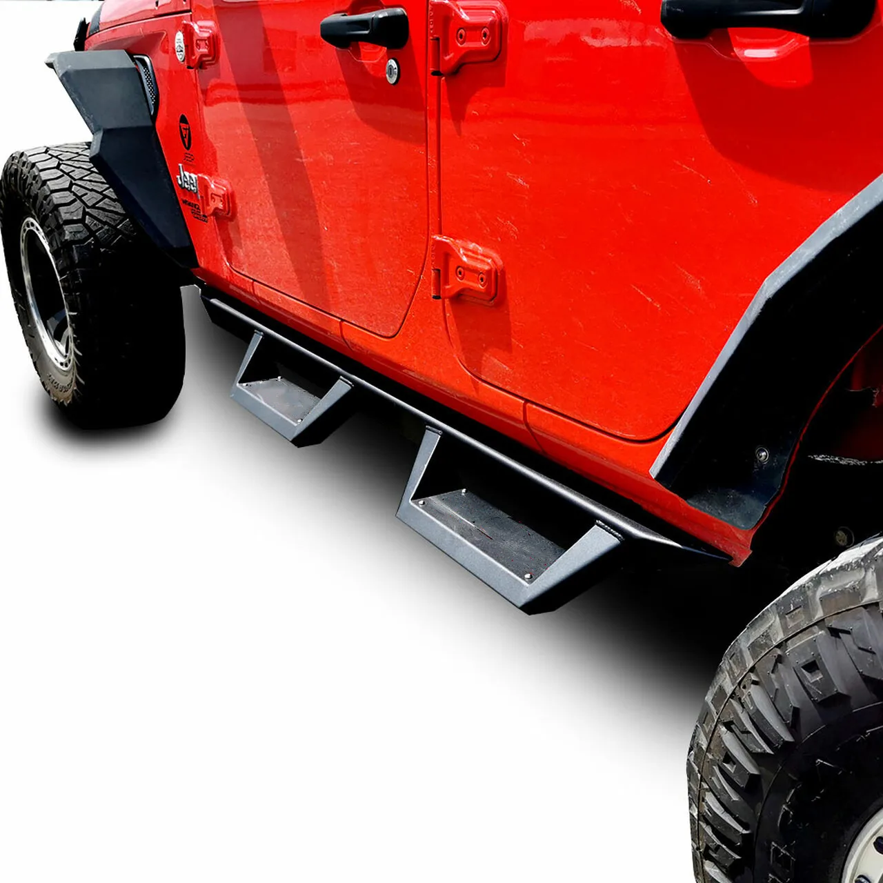 2026-Custom Running Boards Side Steps Rail Steps Rock Sliders for JLU 4dr 2018 up