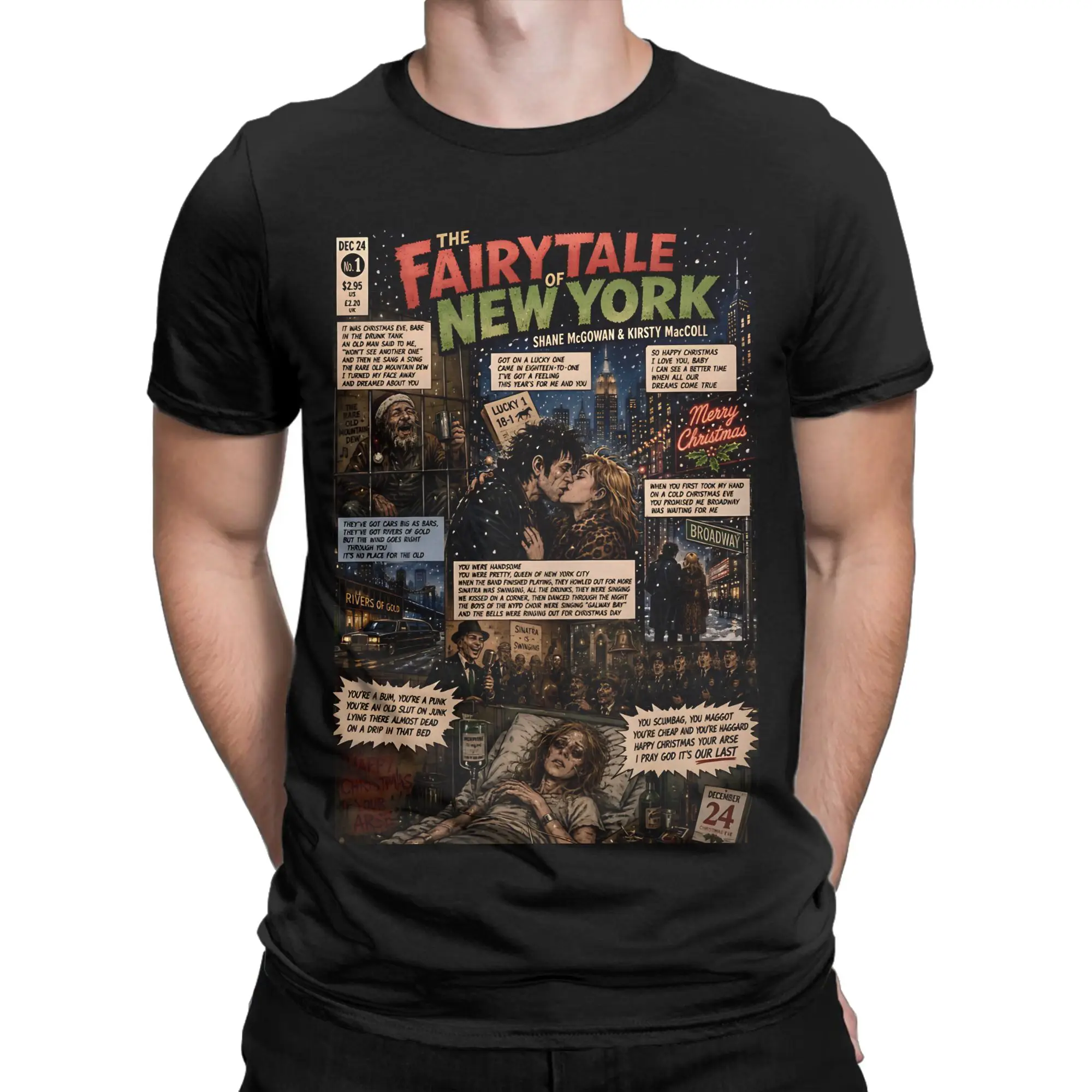 Retro Halftone Folk‑Rock Classic The Pogues Novelty 100% Cotton T-Shirt Tops Tees For Men