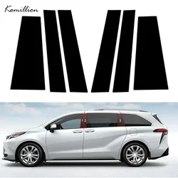 6 Pcs Car Glossy Black Pillar Posts Window Door Trims Cover Fit For Toyota Sienna 2021-2023 2024 Accessories Auto Exterior Parts