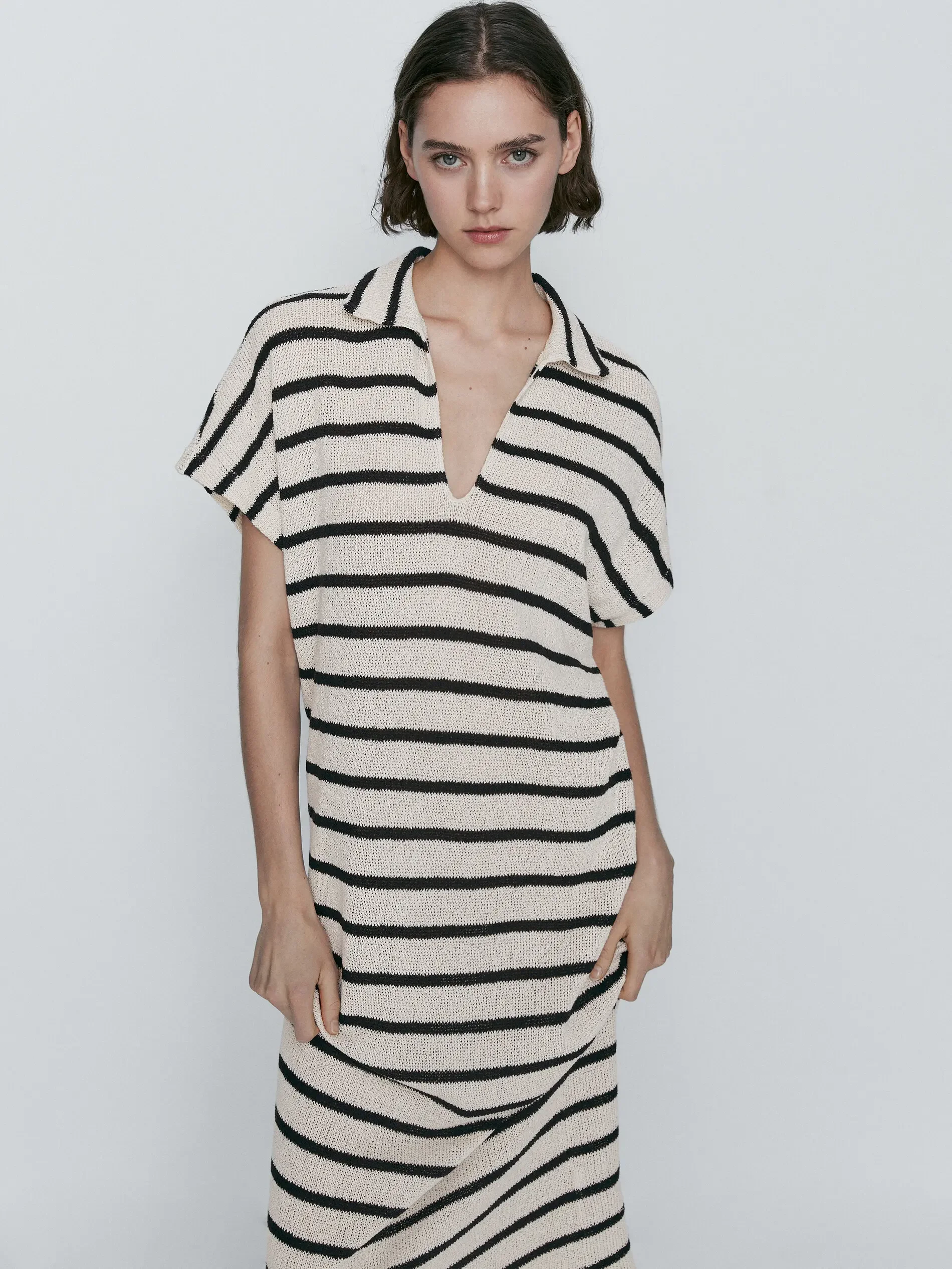 Ethereal MD 2024 autumn new style of Cotton blend casual striped POLO neck long dress