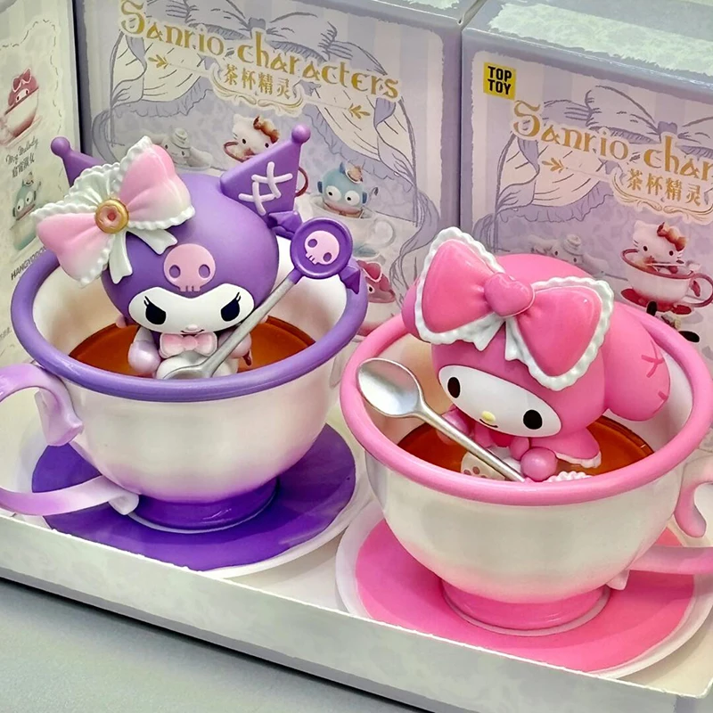 Figura de acción de la serie de elfo de la taza de té Sanrio, Kuromi My Melody, Pochacco, Cinnamoroll, Hangyodon, modelo de muñeca de Anime, juguetes de regalo