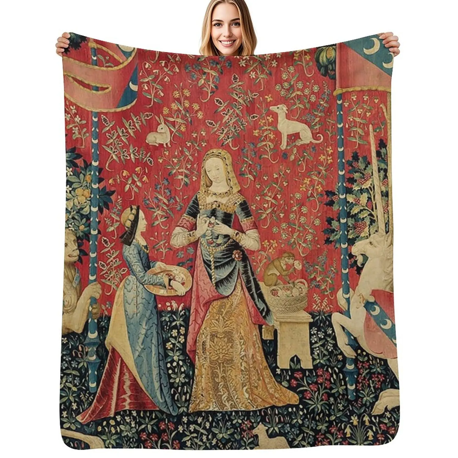 السيدة والوحيد القرن: بطانية رمي Mon Seul Désir سرير مزخرفة بطانيات رمي أريكة النزهة القطيفة