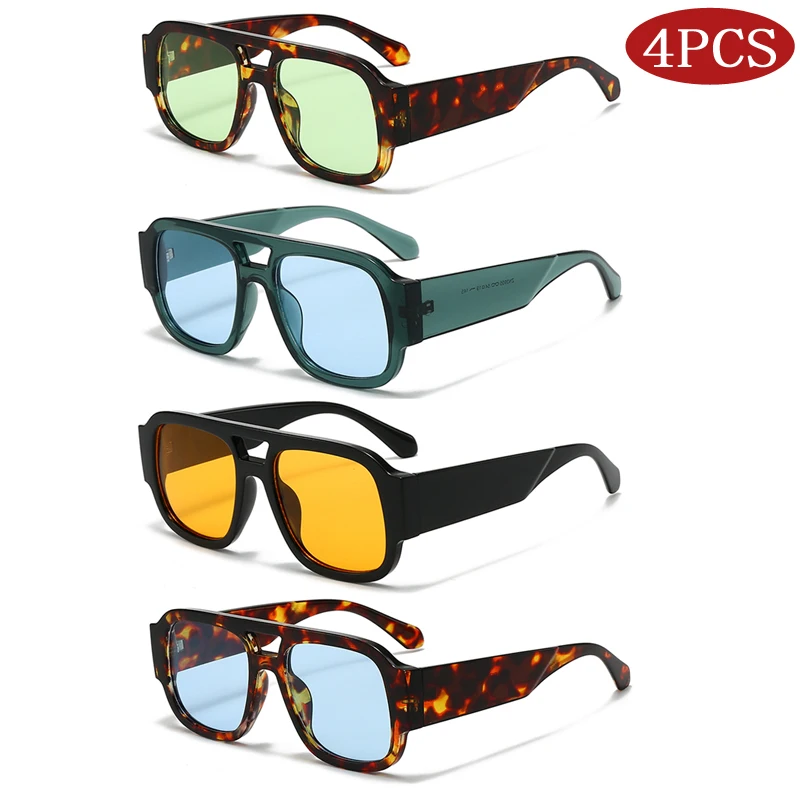 1/4 juegos de gafas de sol cuadradas con montura grande para mujer, gafas de sol de Color caramelo con doble puente, gafas para hombre, piernas anchas, gafas para deportes al aire libre UV400