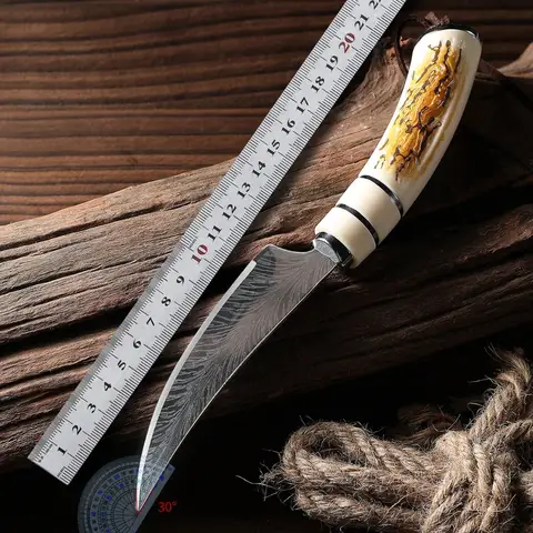 Boning Knife with Sharp Curved Blade for Gift Box Kitchen High Hardness Forging Damascus Texture Knife Sharp Fruit Knife