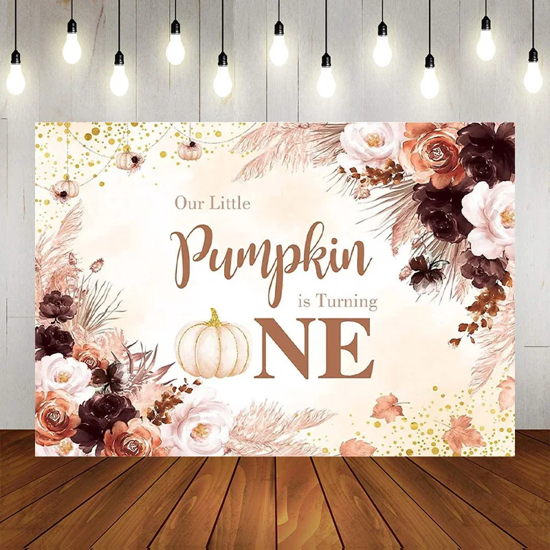 Pumpkin 1st Birthday Party Decoration Backdrop Little Pumpkin Banner Supplies Bohemia Floral Photography Background Photo Booth