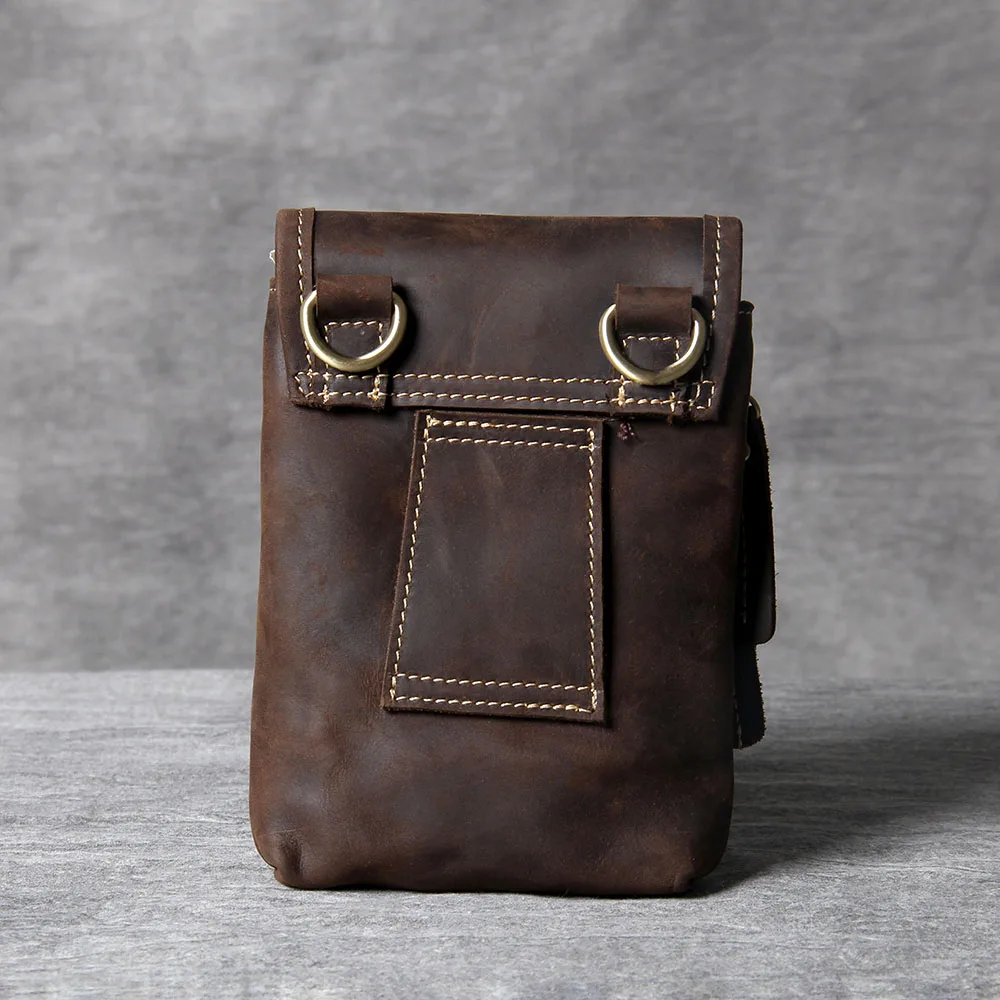 Hochwertige Echtleder-Brusttasche für Herren, Vintage Vollnarbenleder-Umhängetasche, Sling Bag, Tagesrucksack, Mini-Handytasche – Detail 9