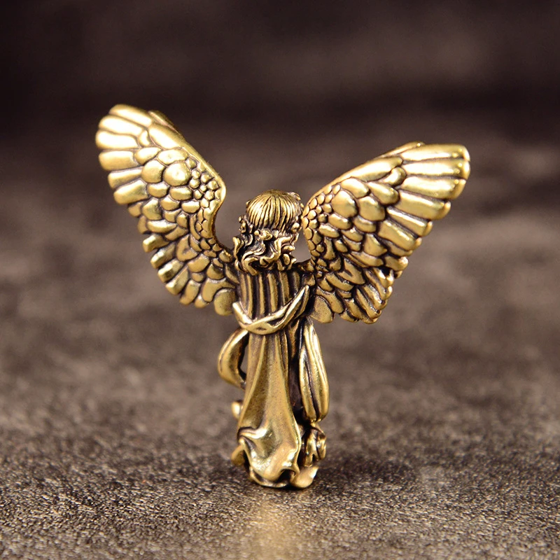European Style Vintage Brass Blessed Guardian Angel Figurines Miniatures Desktop Ornaments Lovely Small Statue Home Decoration