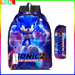 2 pz-set Sonic Gifts borsa per studenti zaino di grande capacità borsa per matite monostrato in poliestere Cartoon kawaii Cartoon School Bag