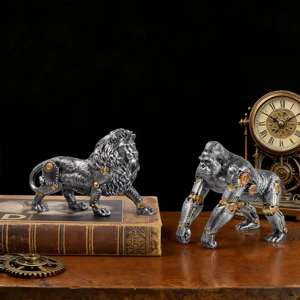 Resin Statues for Desk Mechanical Dinosaur Ornament for Office Steampunk Mechanical Beast Resin Figurine Vintage Gear for Office