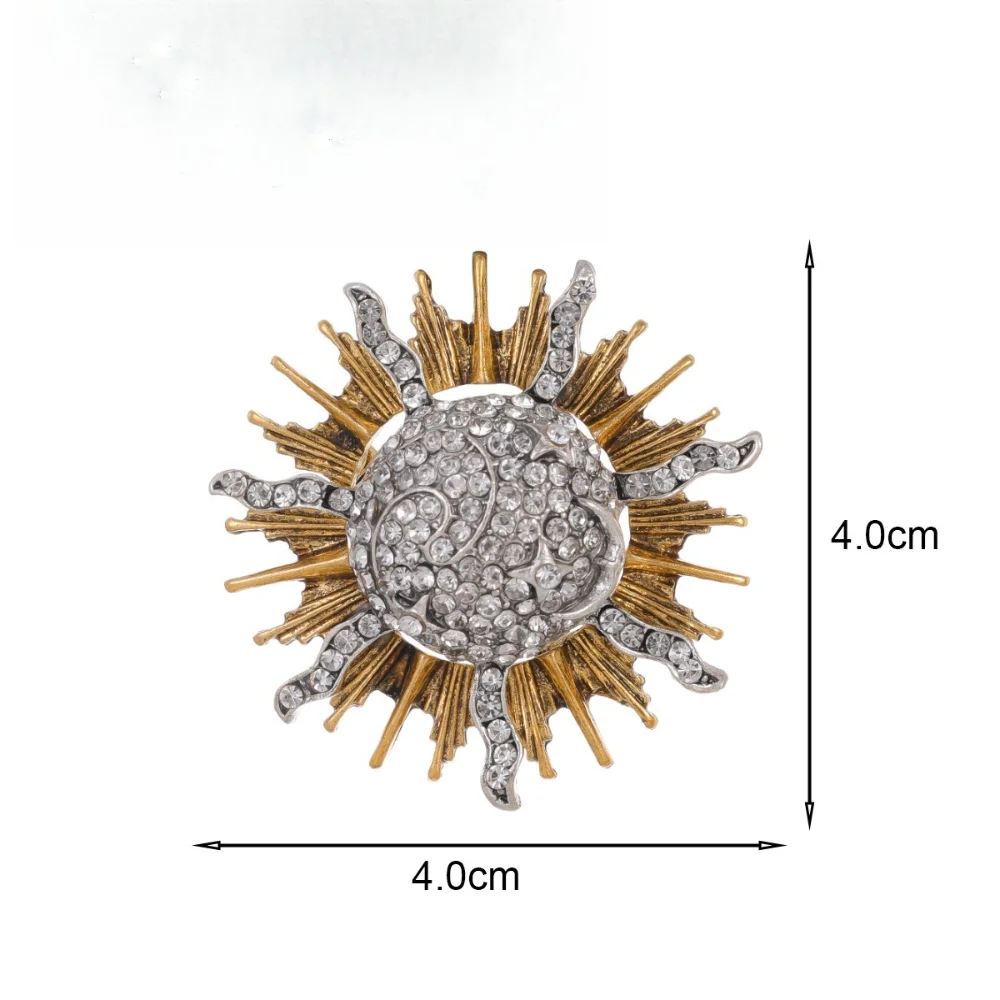 Retro Sun Two Tone Diamond Set Brooch Exquisite Diamond Gold Silver Contrasting Pin Suits Coats Hats Pin Decorative Accessories