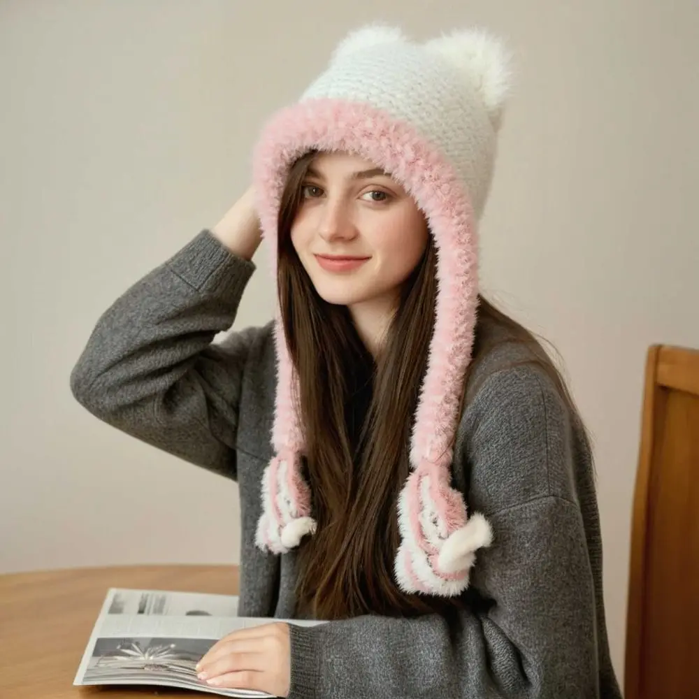 تنوعا آذان القط حماية الأذن قبعة لينة يندبروف الشتاء البلوز القبعات القبعات تنفس محبوك قبعة تدفئة الفتيات