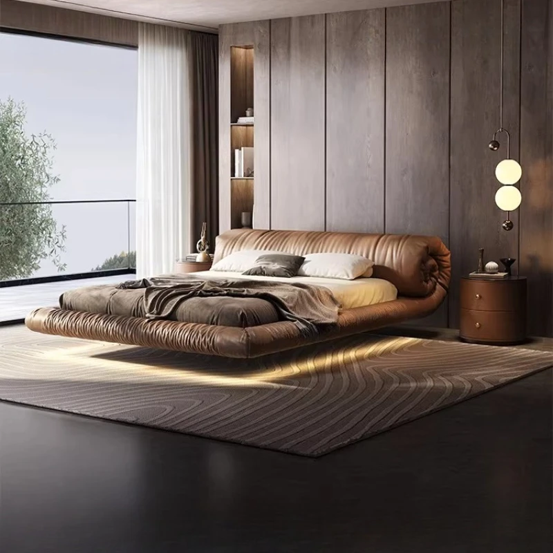 

Современная двуспальная кровать из натуральной кожи 180x200 см, элитная роскошная комфортабельная кровать размера king-size, элегантный дизайн, мебель cama box casal.