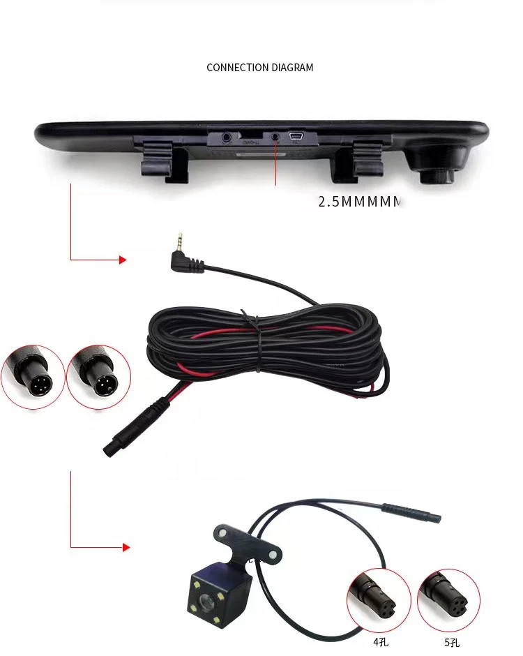 Reversing video rearview mirror reversing camera HD night vision 4 lights shockproof water release