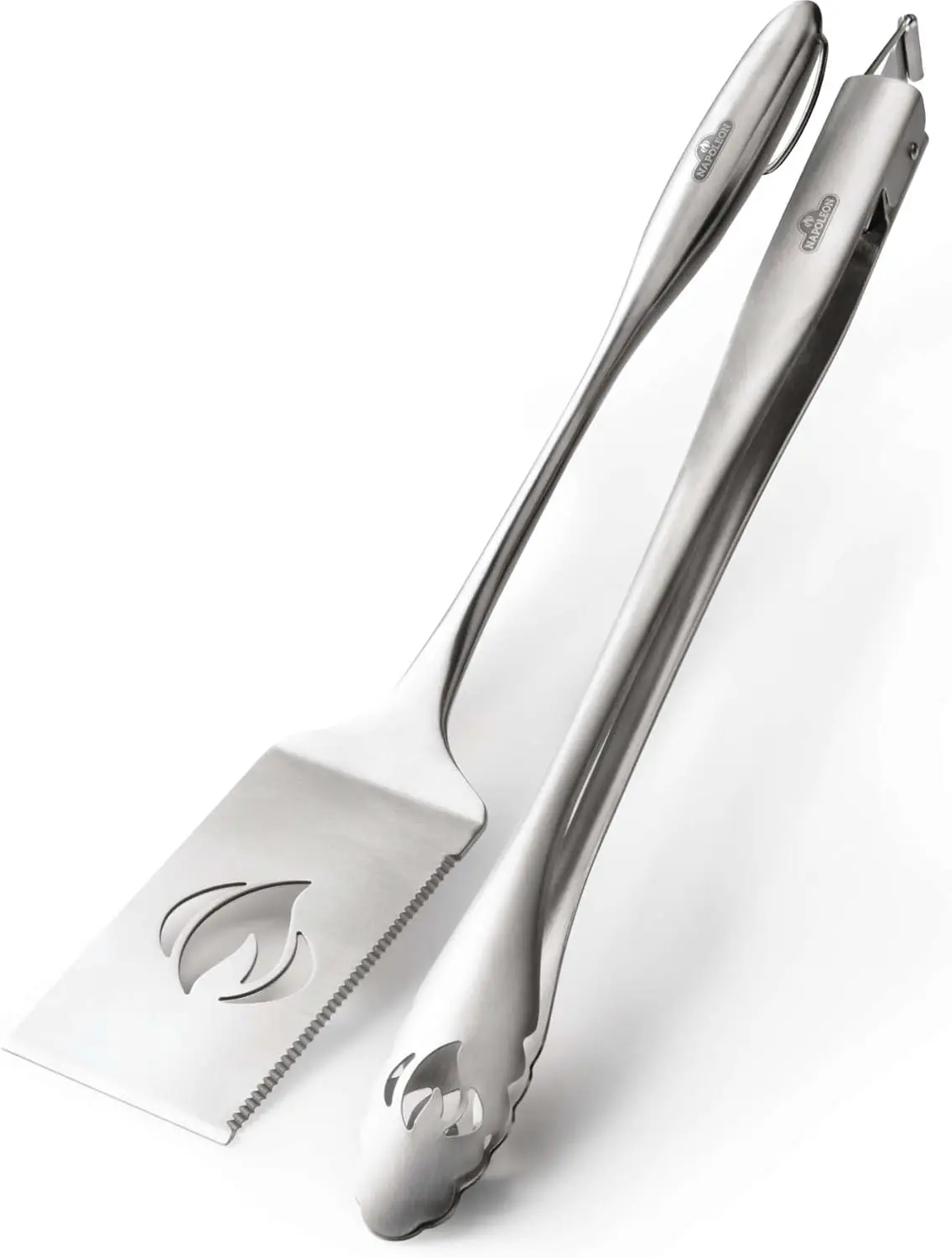 

PRO Stainless Steel 2-Piece BBQ Grill Toolset - Tongs & Spatula, Ergonomic Handles, Hanging Loops