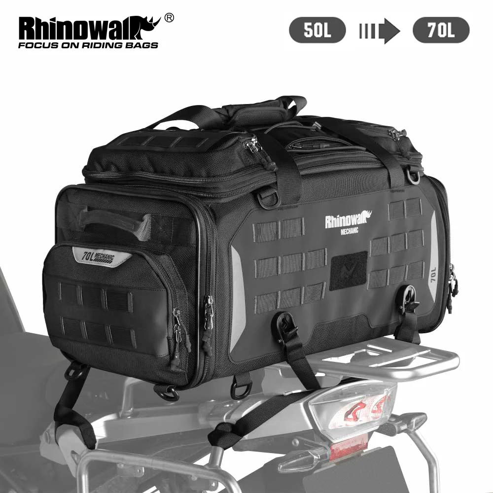 

Rhinowalk Motorcycle Touring Seat Bag 50L-70L Waterproof Foldable Tail Bag Backpack Dry And Wet Partition With Rain Cover