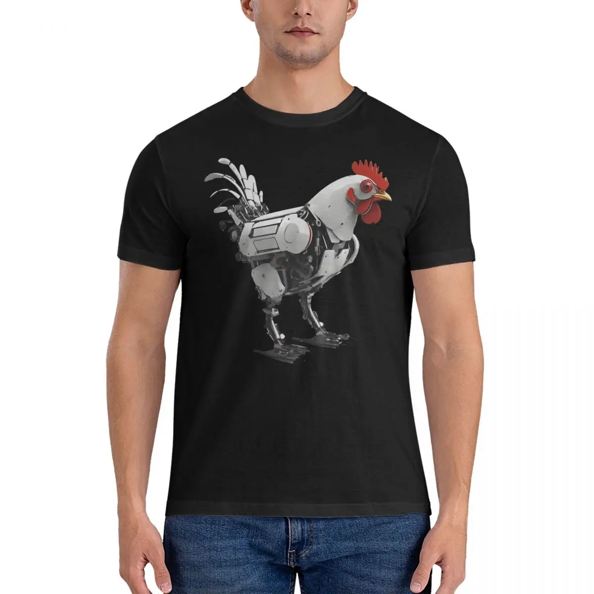 Men Robocock T Shirt Robot Chicken 100% Cotton Clothes Novelty Short Sleeve Round Neck Tees Gift Idea T-Shirts