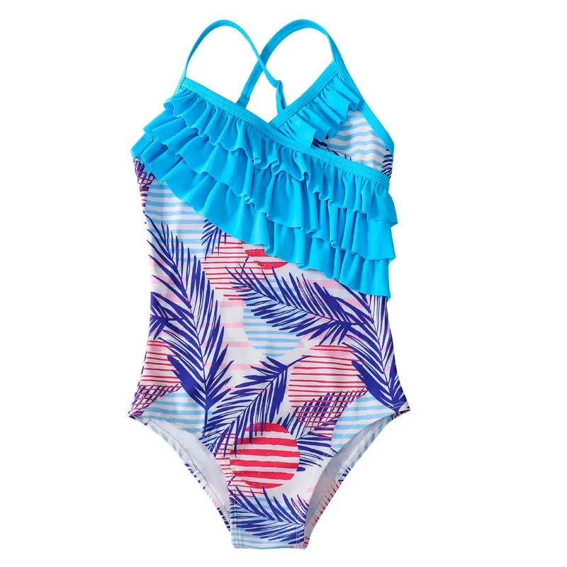 2024 Summer Teenager Girls Swimwear One Pieces Girls Swimsuit Ruffle Print Kids Bikini Sets Children Beach Swimsuit Bathing Set