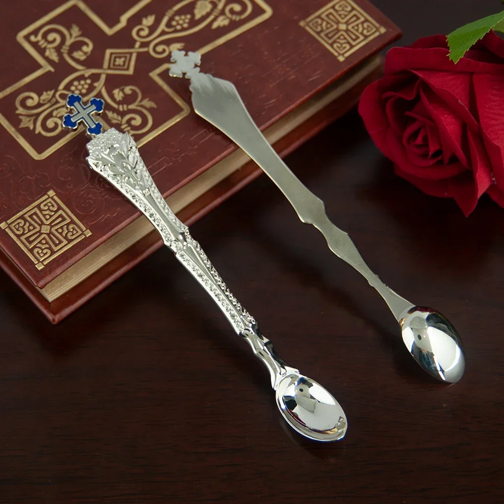 Orthodox Church Souvenir - Elegant Spoon for Baptism with High Quality Alloy Oil Droplets and Diamonds