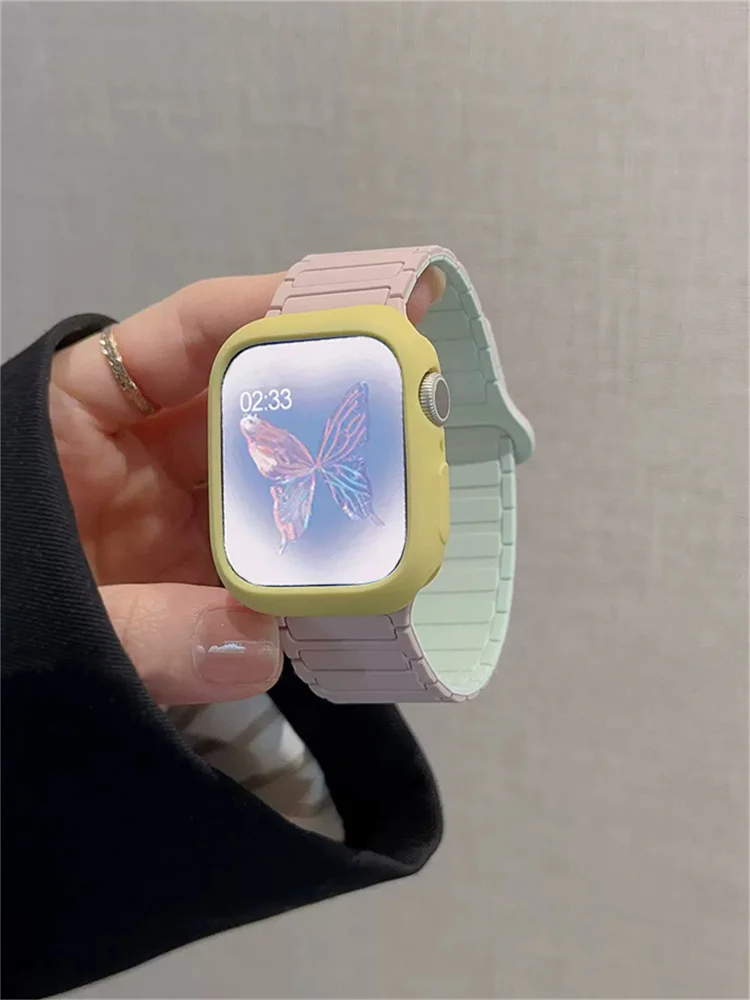 Ремешок Магнитный в Корейском стиле ярких цветов для Apple Watch Band Ultra2 49 мм 45 44 41 42 40, браслет Correa для Iwatch Series 9 8 SE 7 6