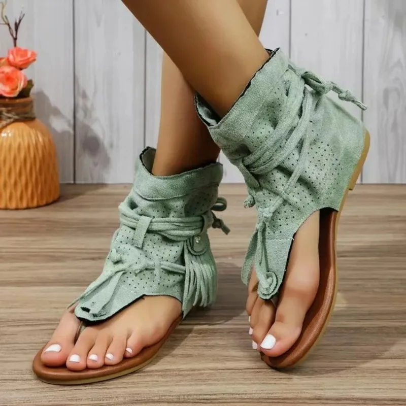 Women\'s Sandals 2024 New Retro Sandals Gladiator Ladies Clip Toe Vintage Boots Casual Tassel Rome Fashion Summer Woman Shoes