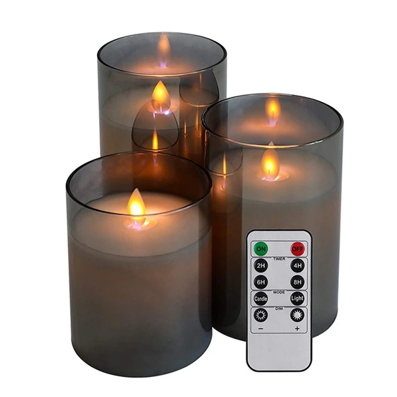 

Clear Glass Flameless Candles With Remote, Flickering Realistic LED Battery Pillar Candles D 3Inch