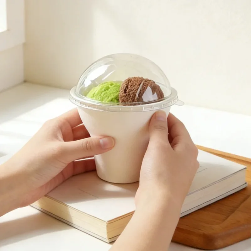 Yogurt Shaker Cup Disposable Pulp White Bowl with Lid Ice Cream Paper Cup Dessert Bowl Environmentally Friendly Biodegradable