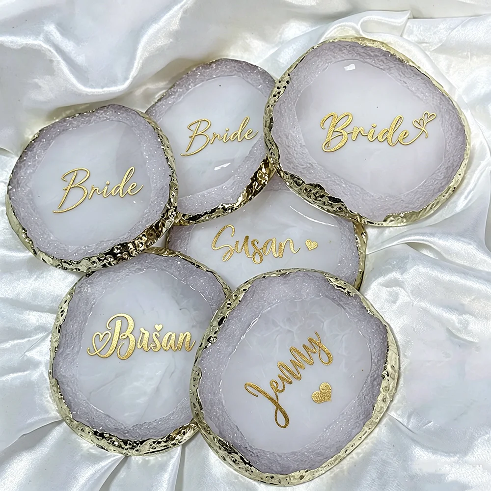 Personalised Resin Style Agate Coaster Custom Wedding Favour Jewelry Display Tray Wedding Favour Couple Coaster Bridesmaid Gift