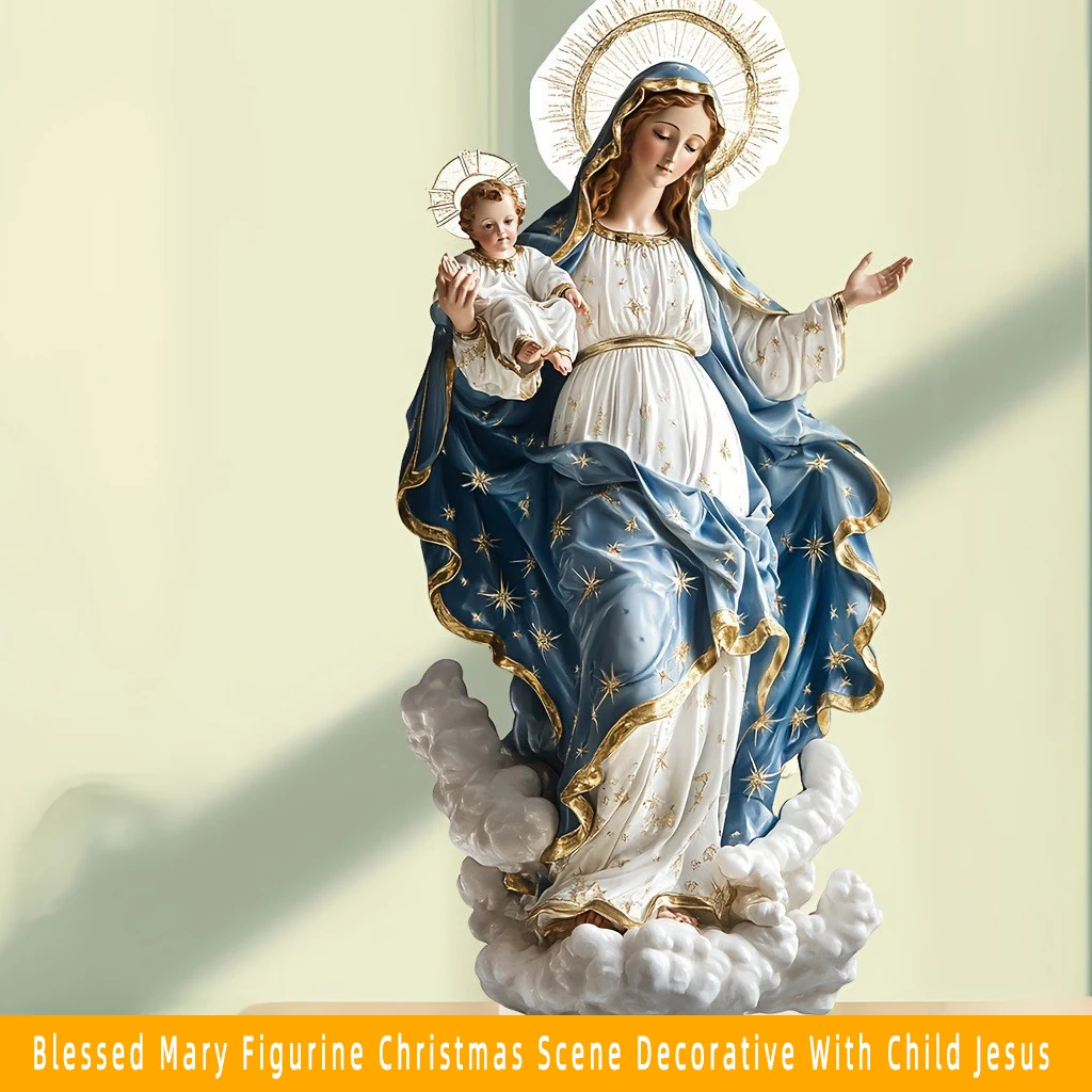 Sw1-Blessed Mary Figurine Christmas Scene Decorative with Child Jesus Tabletop