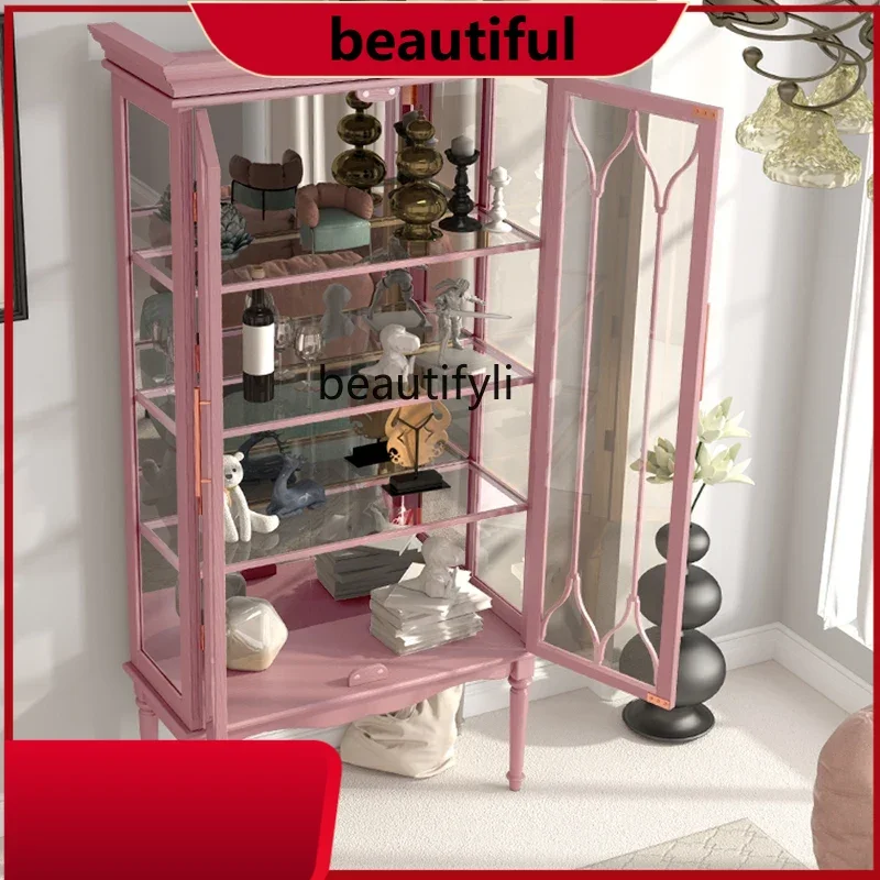 

Pure solid wood oak retro with glass door display home living room against the wall model shelf H