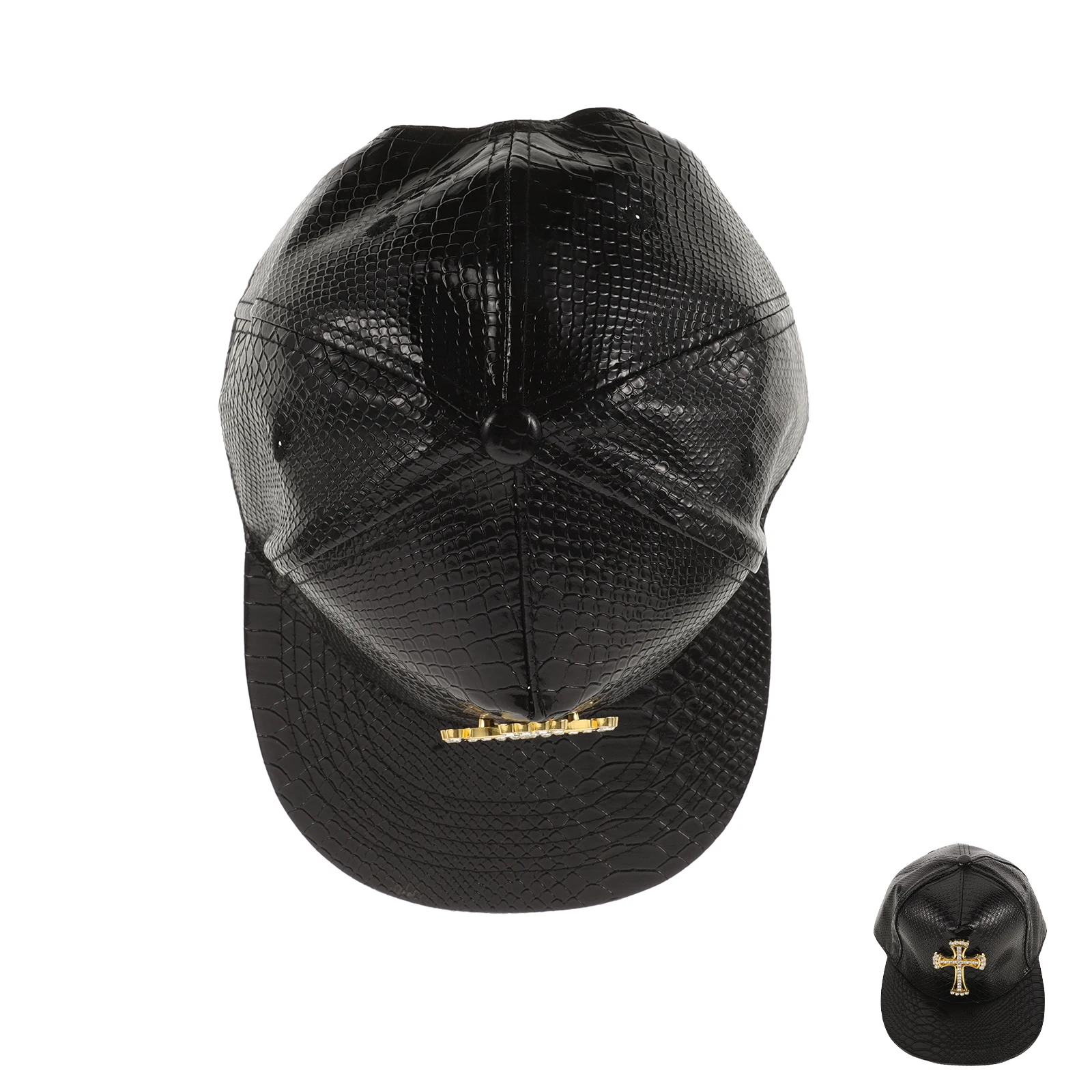 

2024 Trendy PU Baseball Cap for Women Men Hip Hop Hat with Cross Design Alligator Texture Sun Protection Party