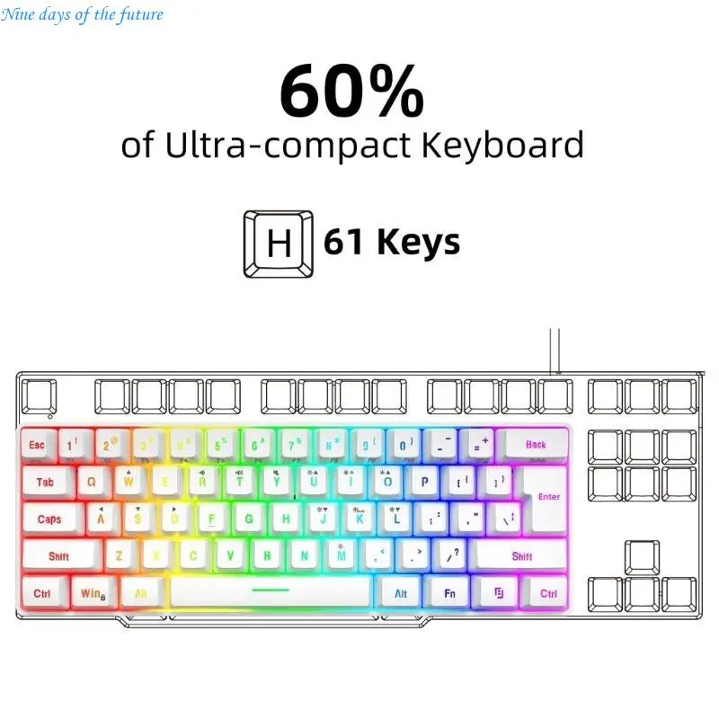 V700-Wired Gaming Keyboard 61 Keys Multi-Color RGB Illuminated LED Backlit Quick-Response Ultra-Compact Keypad E65A