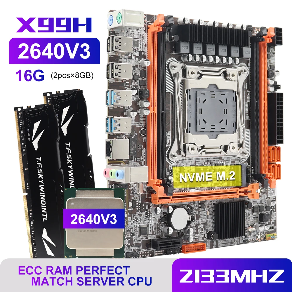 

Motherboard X99 motherboard LGA 2011-3 + Intel XEON E5 2640 V3 2.6GHz + 16GB DDR4 REG ECC NVME M.2