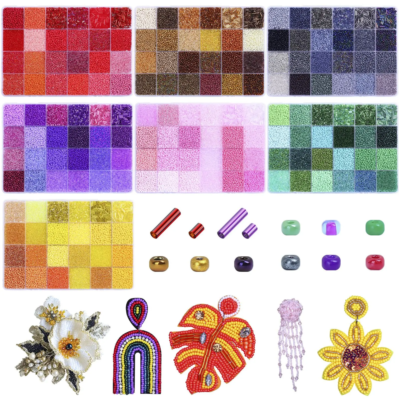 Glass Seed Beads 2Mm Jewelry Making - 7 Boxes Glass Seed Beads &