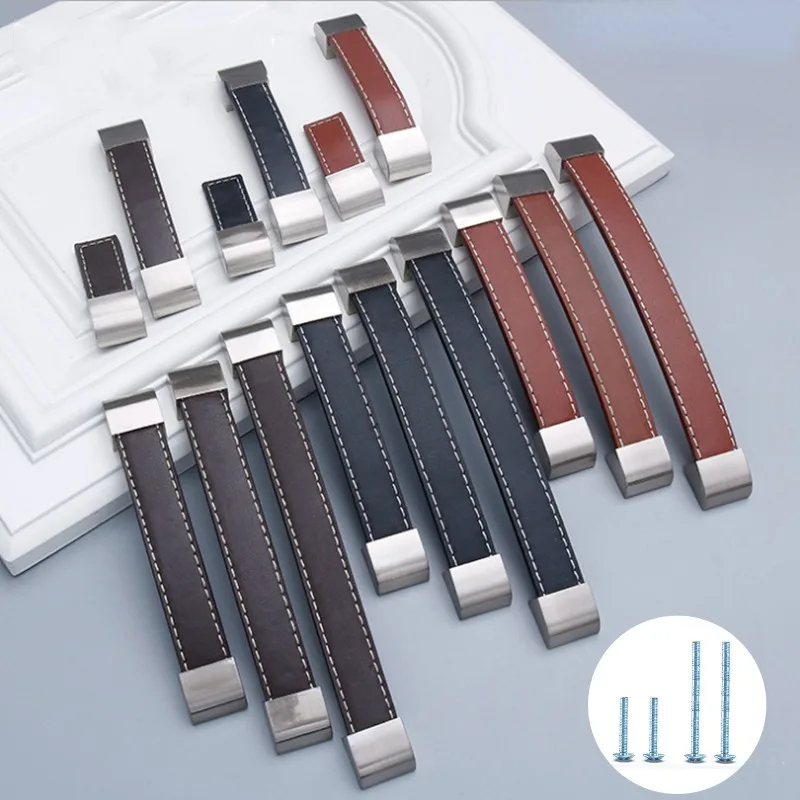 

Zinc Alloy Handmade Leather Handle Modern European Style Soft Simple Door Cabinet Drawer Kitchen Cabinet Wardrobe Hardware