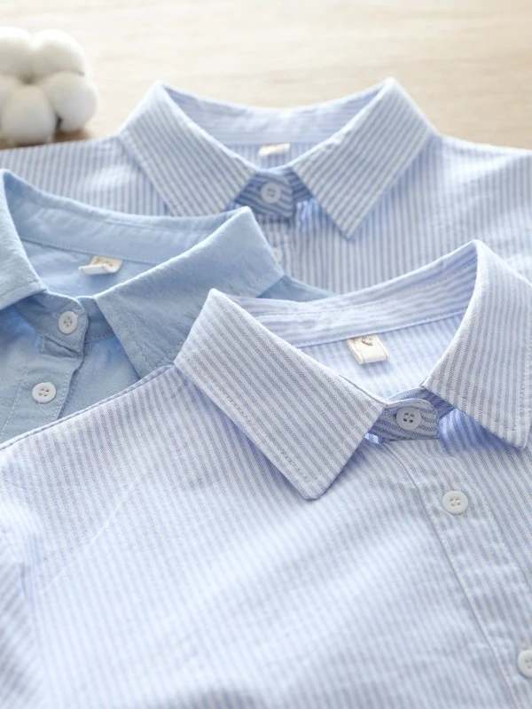 

Художественный свободный крой из чистого хлопка в синюю полоску, длинный женский воротник све irt, внутренняя одежда, верхняя одежда для поездок на работу